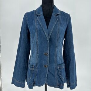 Y2K Sonoma Blue Denim Button Up Blazer Jacket Cotton Medium Wash Fitted Womens M